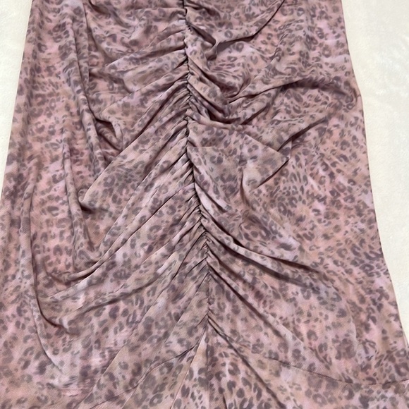 Anthropologie Sheer Mesh Midi Dress Size Large | Bodycon Ruched - Picture 13 of 16